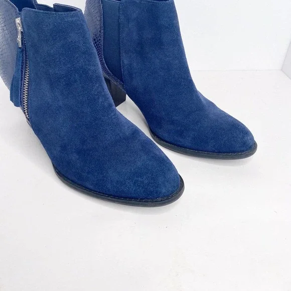 VIONIC Ankle Boots Sz 9.5 322 Anne Blue Suede Snakeskin Accent Side Zip Women - Picture 10 of 12